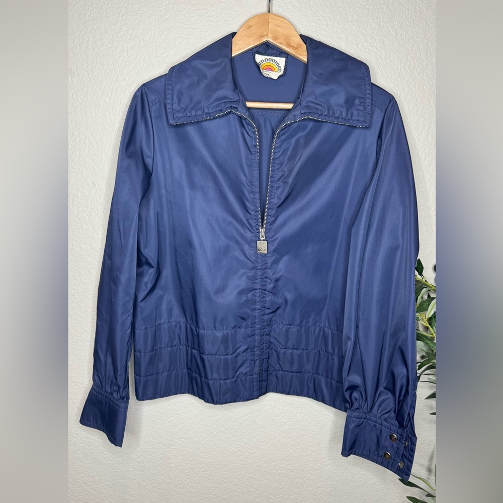 Sundowner VTG‎ Womens Navy Blue Nylon Jacket Medium Full Zip Lightweight Outer